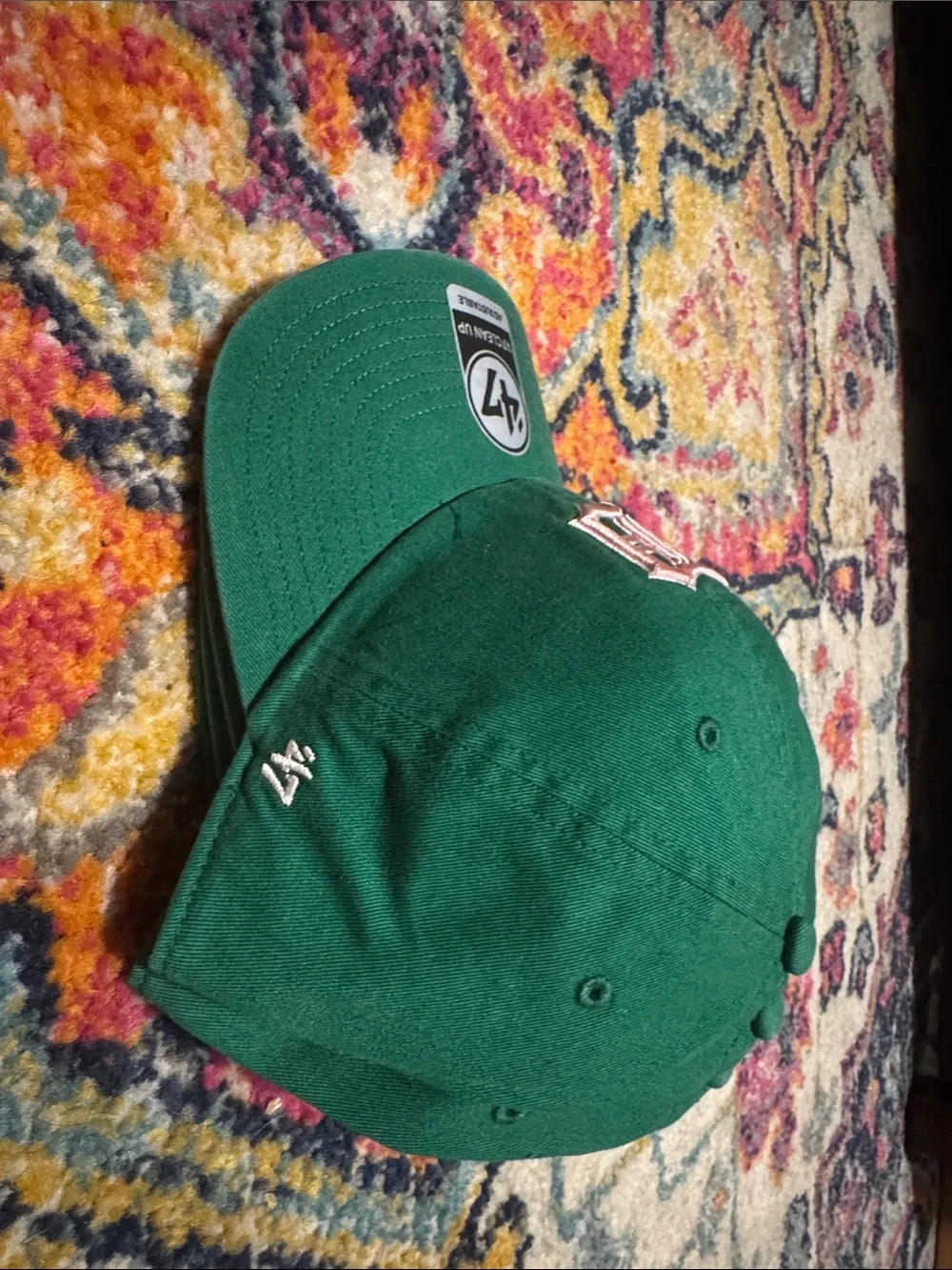 47 Green Baseball Cap with Pink Detroit D Logo